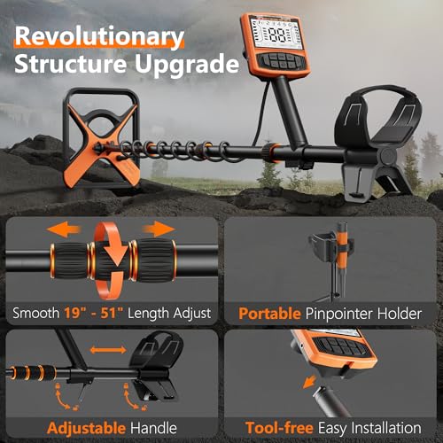 Image of Metal Detector for Adults Rechargeable, 11 inch Professional Metal Detector for Gold & Silver, High Accuracy Waterproof Design, 5 Modes, Christmas Stocking Stuffers Gifts for Men /Dad,M55,Orange