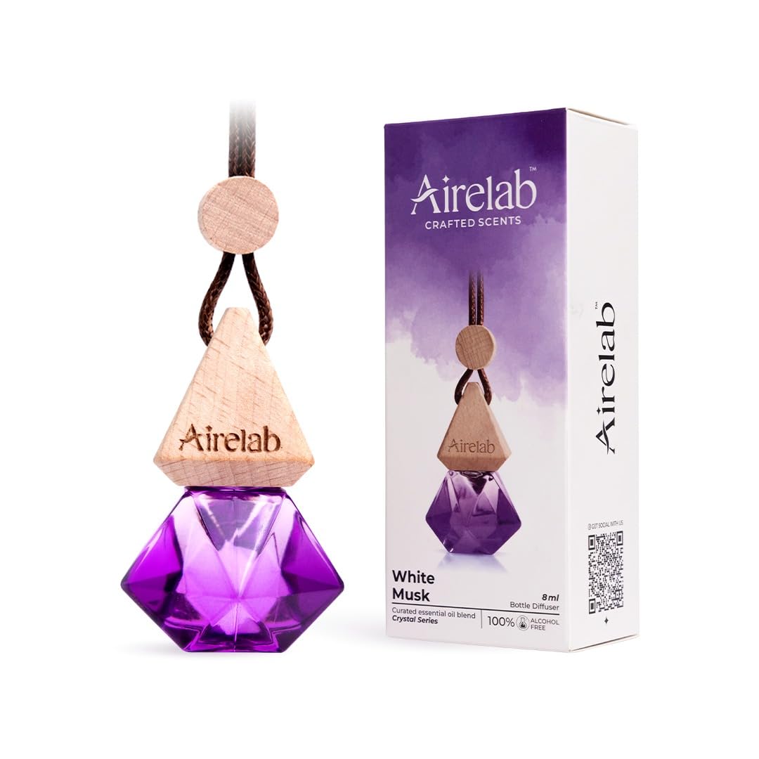 Airelab Premium Car Perfume Hanging Pod 8ml | White Musk Fragrance Car Air Freshener | Mild to Medium Natural Scent | Light Scent for Sensitive Nose | Up to 60 Days