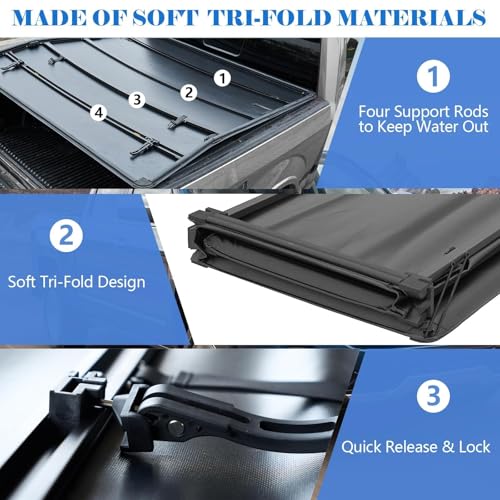 Image of TOMOKA Soft Tri-Fold Truck Bed Tonneau Cover Compatible for 2019-2026 Ford Ranger 5 FT (61 inch) Bed | Not fit Cargo Management Rails