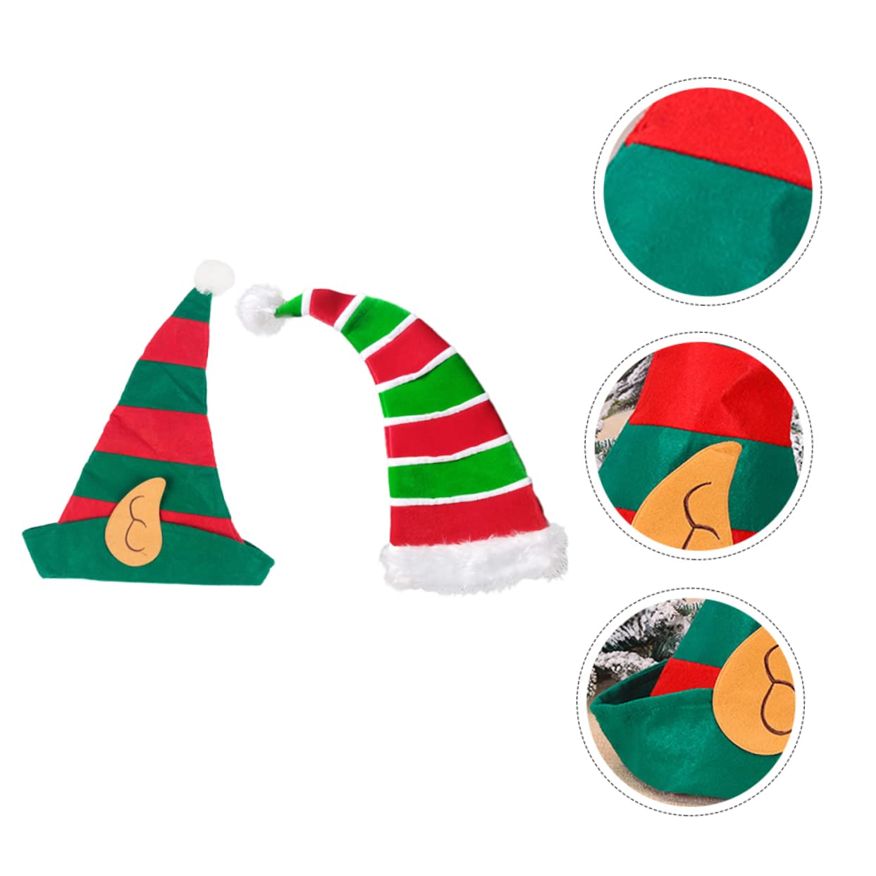 4 Stück Weihnachtsmütze Mütze mit Weihnachtsstreifen Elfenmütze aus Filz weihnachtsverkleidung weihnachts verkleidung Zubehör für Partyköpfe Weihnachts-Cosplay-Kopfschmuck Stoff