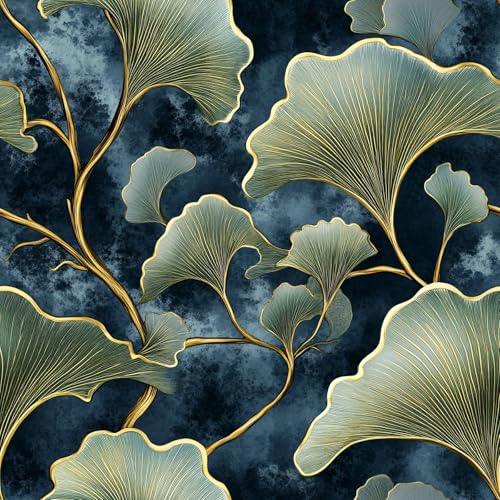 LaiTique Ginkgo Leaves Peel and Stick Wallpaper, Modern Gold and
