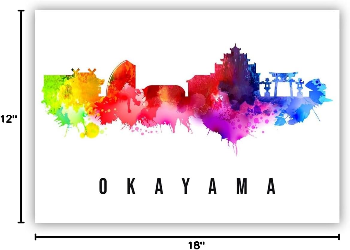 Pera Print Japan Poster, Japan-Okayama Poster, Japan Illustration Skyline City Poster, Modern Skyline Poster, Cityscape and Landmark Print, Home-Office Wall Art Decoration
