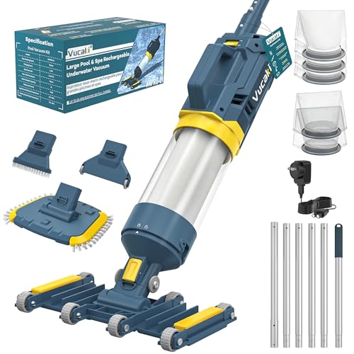 Vucaki 5-in-1 Cordless Pool Vacuum with 14" 8-Wheel Vacuum Head,10.8FT Telescopic Pole, 18.9GPM Suction, 70Min Runtime, IPX8 Waterproof, Pool Vacuum Cleaner for Inground & Above Ground Pools and Spas