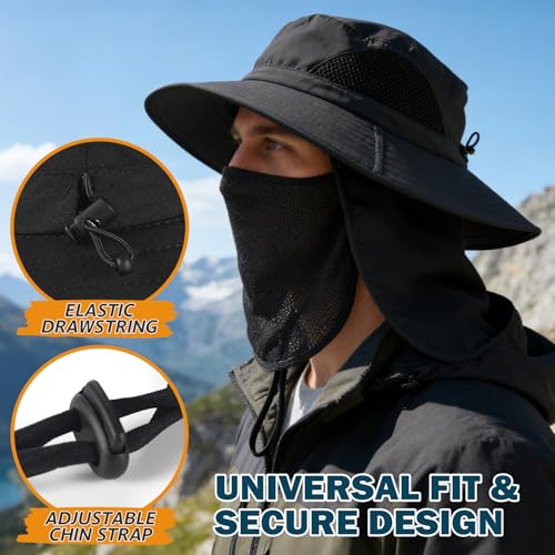 Image of Wide Brim Sun Bucket Hat, Waterproof Boonie Hat for Men & Women | UPF 50+ UV Protection, Adjustable Fit, Chin Strap & Sweatband, Foldable Durable for Fishing Hiking Garden Beach