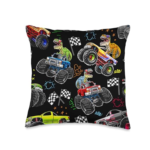 T Rex Dinosaur Monster Truck Room Decor Boys Nursery Gift Throw Pillow
