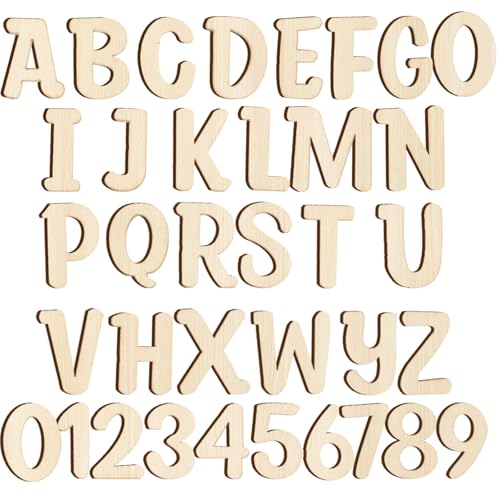 124 PCS 1 Inch Unfinished Wood Alphabet Letters and Wooden Numbers Wood Letters for Crafts Blank Letter for Homemade Arts DIY Project Painting Arts Scrapbooking Home Decorations 0-9 A-Z