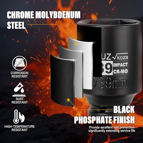Image of 1 /2 Inch Drive 39mm Deep Metric Impact Socket,CR-MO,6 Point Radius Corner Design,Square Chamfered Opening,Axle Nut Impact Grade Socket for Easy Removal
