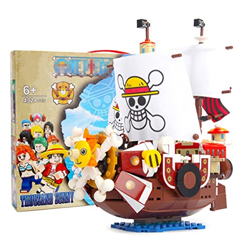 WOGQX One Piece THOUSAND SUNNY Piratenschiff Baukasten, 432 + Stück Konstruktionsspielzeug, DIY Bauklötze Spielzeug Bausatz, Kommt mit 9 Besatzungsfiguren, Kompatibel Mit Lego Cover