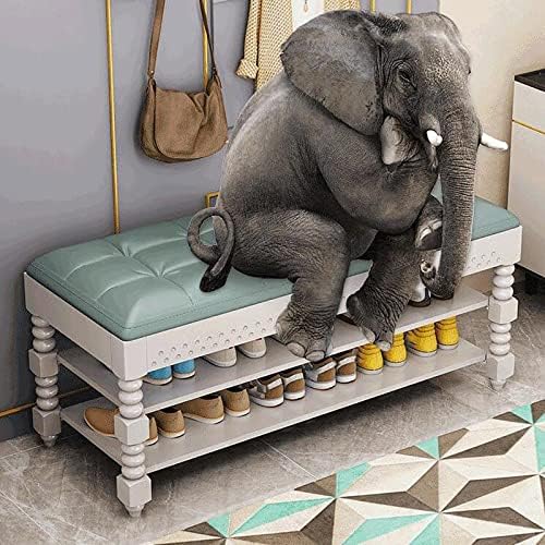 Storage Shoe Bench 2-Tier Shoe Storage Leather Seat Long Shoes Bench Shoe Changing Stool Storage Bench with Padded Seat for Entryway Living Room and Corridor(30 * 30 * 48cm, E)
