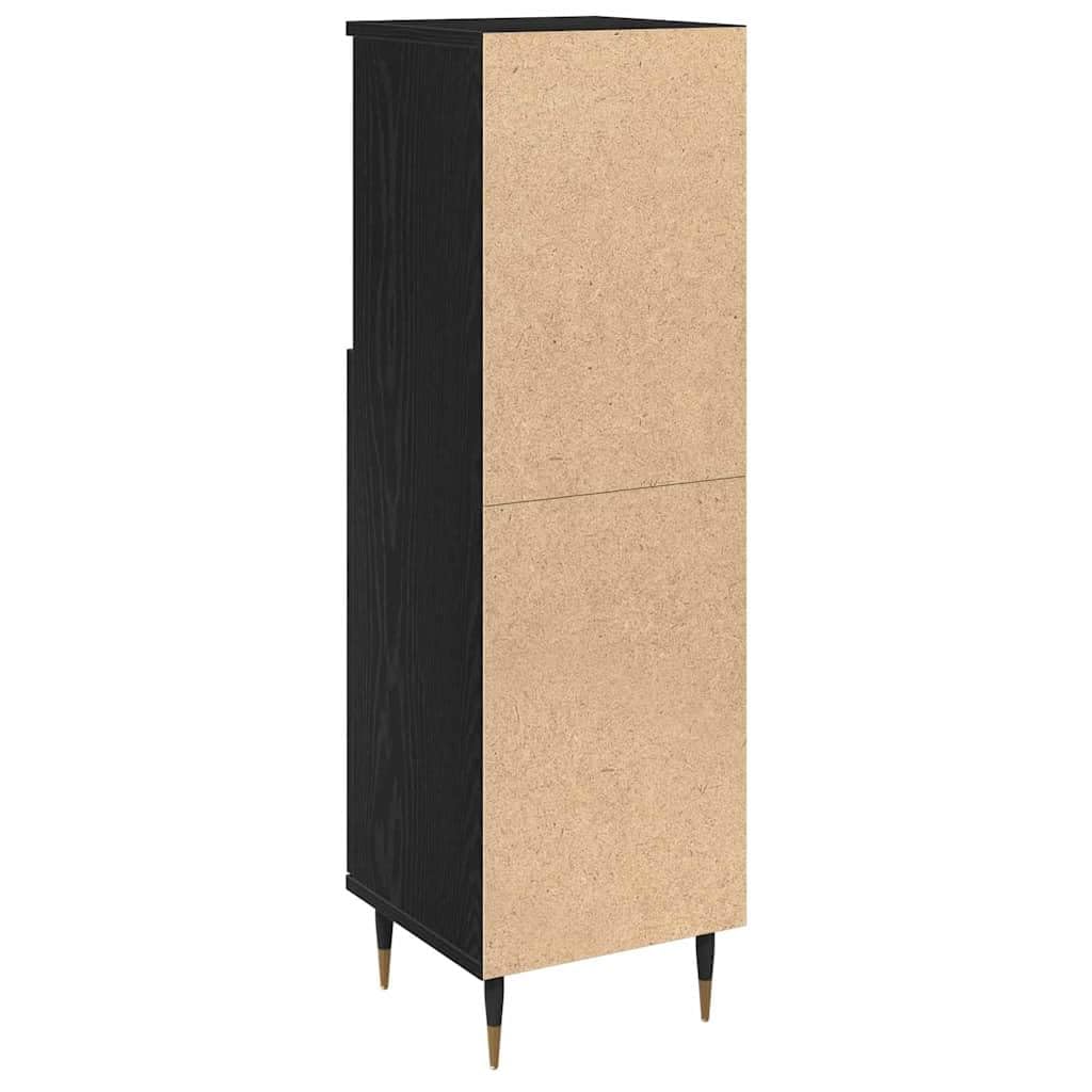 Badezimmerschrank mit Tür Schwarz Eichen-Optik, Badschrank 30 x 30 x 100 cm, schmaler Badunterschrank aus Holzwerkstoff, platzsparende Badkommode mit 3 Ablagen für Badzubehör