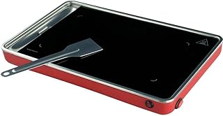 Plancha Electrique Vitrocéramique 550W - Plaque de cuisson - Fonction de Maintien au Chaud - Revêtement anti-adhésif - Avec Bac de Récupération de Graisse - 2 puissances - 38,5 x 23,5 cm - Rouge