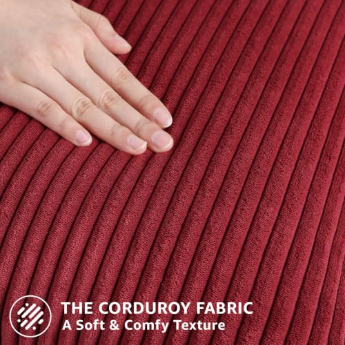 Image of Mecatny Corduroy Fall Decorative Throw Pillow Covers 24x24 Set of 2 for Sofa Living Room, Soft Neutral Boho Couch Pillow Covers for Home Decor, Burgundy