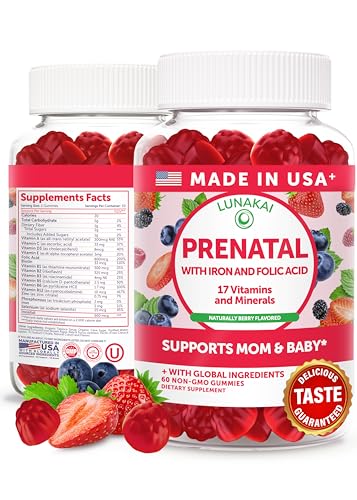 Image of Lunakai USA Made 17-in-1 Prenatal Vitamins for Women with Iron & Folic Acid – Delicious Daily Prenatal Gummies for Maternal Wellness Support, 60ct