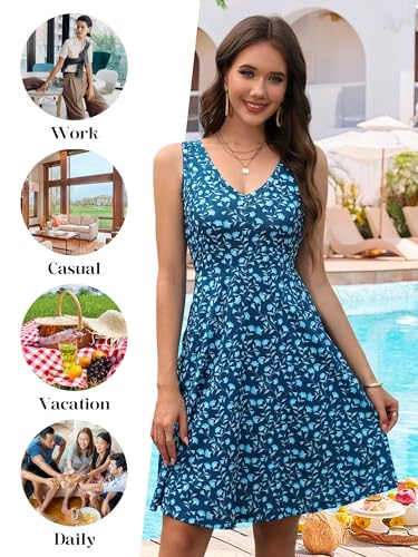 Image of HUHOT Womens Sleeveless V Neck Dress with Pocket Summer Beach Midi Flared Tank Dress