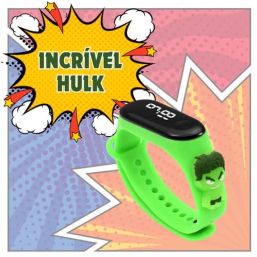 Kit Relógio Infantil Digital Led Touch Super Heróis Infantil Menino Criança Aventureira
