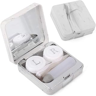 Ofone Contact Lens Case, Marble Contact Lens Holder with Tweezers Remover Tool Mirror Contacts Solution Bottle Contact Lenses Storage Container Kit for Traveling (Silver)