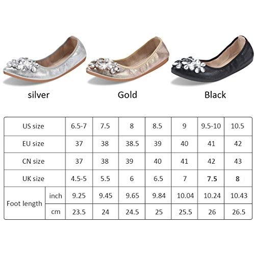 QIMAOO Womens Vouwen Pompen Roll up Schoenen Opvouwbare Ballet Flats met Stras, Draagbare Dames Slip Op Loafers - Image 7