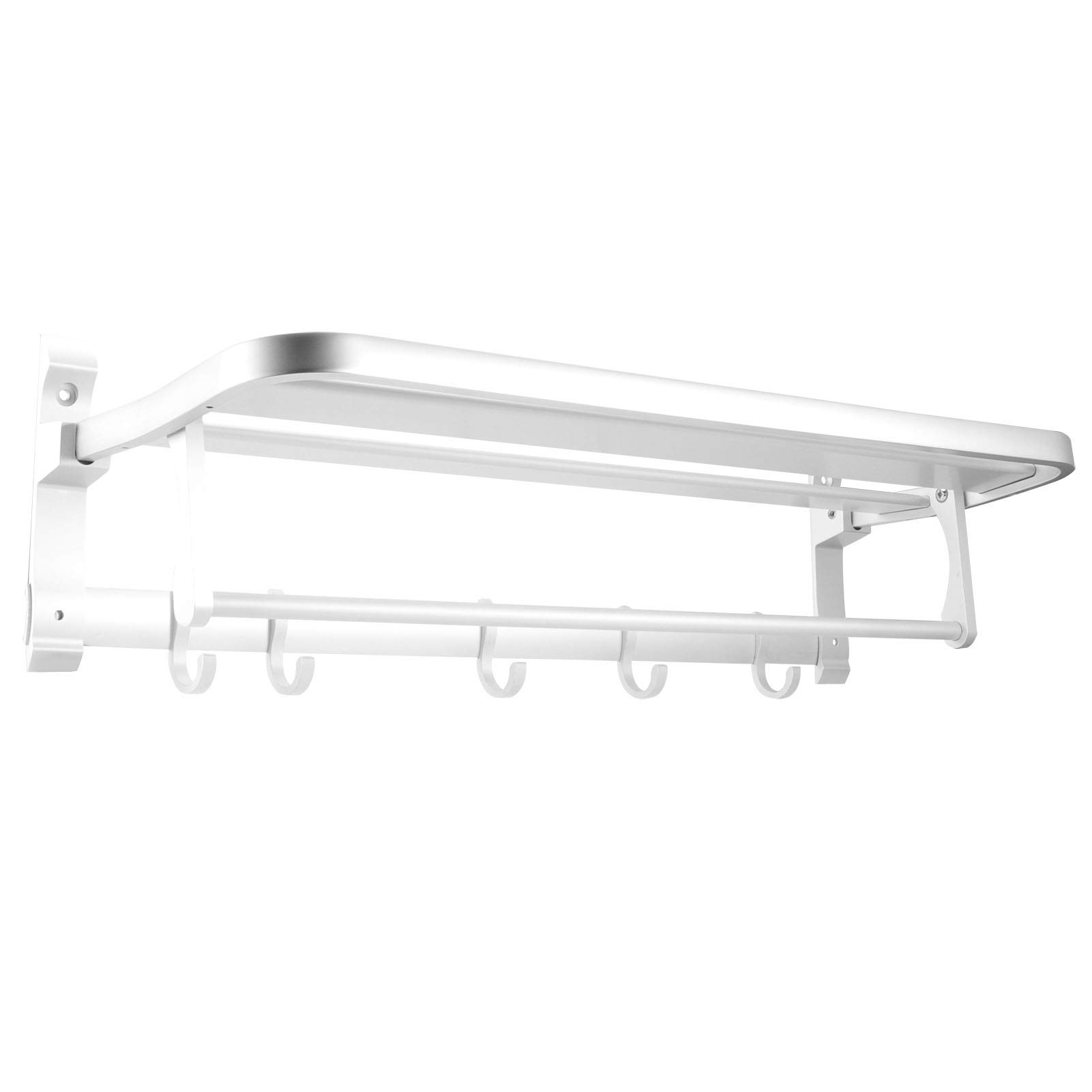 Toallero de Baño, Aluminio Space de 60 Cm, 5 Ganchos, Blanco