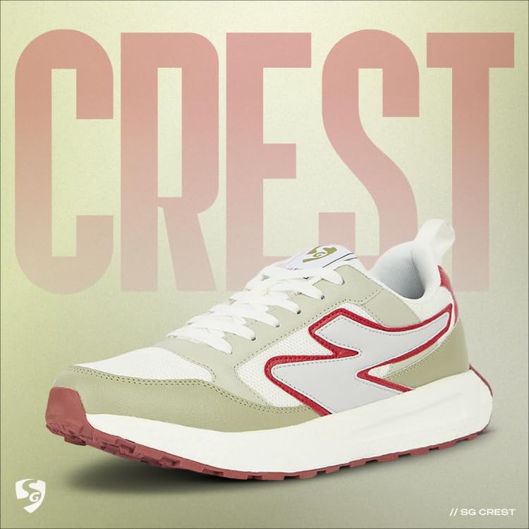 Image of SG Crest Lifestyle Shoes White /Green and Red /White Colour Available | Casual Shoes Men's & Women's | 6 to 11