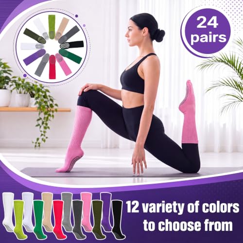 Image of Chuarry 60 Pairs Cotton Yoga Socks Non Slip Skid Sticky Socks for Women Elderly Hospital Pilates Ballet Barre
