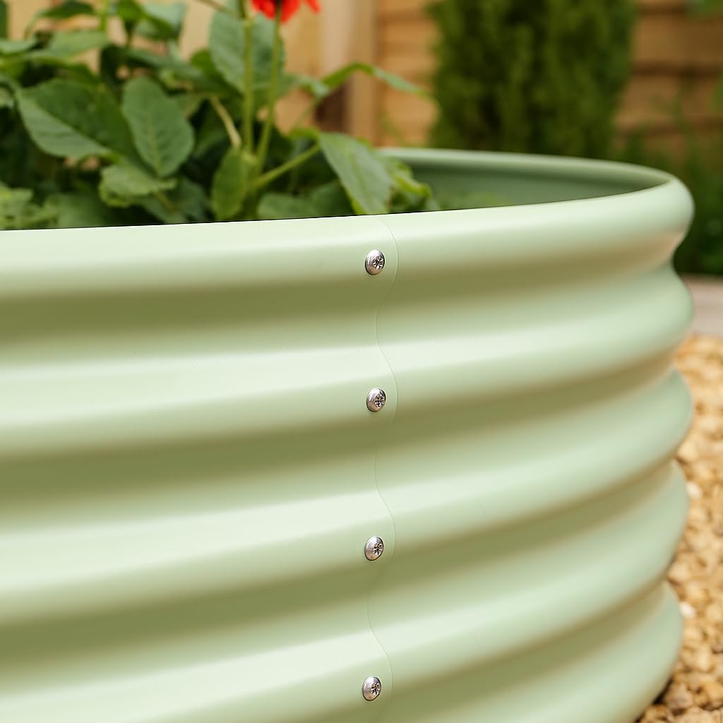 Harbour Housewares Runden Erhöhte Gartenbeete - 90cm x 45cm - Grün - 2X Bodenlos Metall Erzogen Bett Verzinktes Stahl Pflanzer Kasten für den Anbau Im Freien Pflanzen, Gemüse, Blumen und Kräuter
