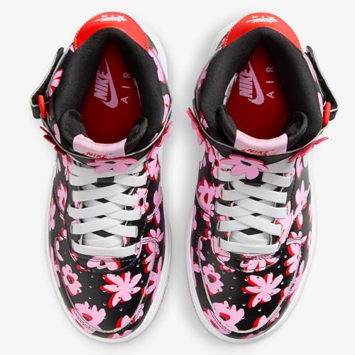 Nike Air Force 1 Mid EasyOn SE Big Kids' Shoes (FQ3692-001, Black/Pink Rise/Picante Red/White) Size 6.52