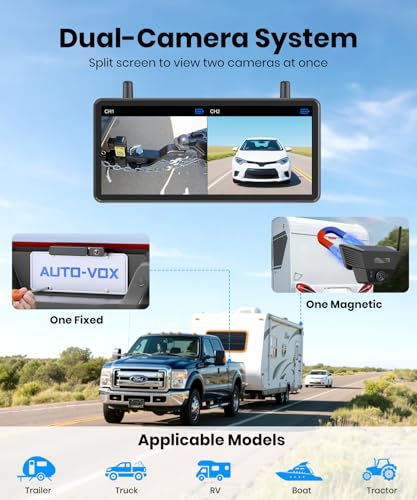 Image of AUTO-VOX 2 Solar Wireless Backup Camera System: 3-Min Quick Installation | 7.2 inch 1080P Monitor for Wider Rear & Trailer View, IP69K Waterproof Back Up Camera for Truck, RV, Camper, Horse /Boat Trailer