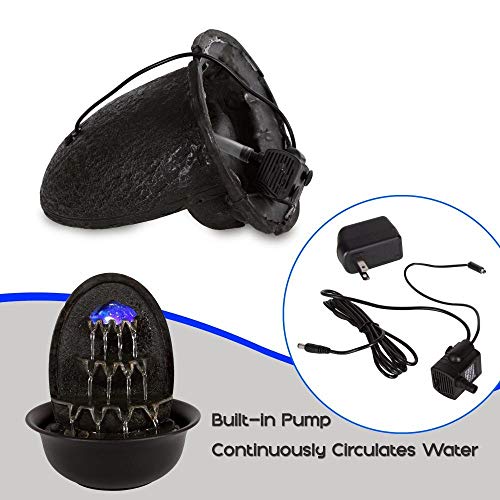 SereneLife Desktop Electric Water Fountain Decor w/ LED Illuminated Crystal Ball Accent - Indoor Outdoor Portable Tabletop Decorative Waterfall Kit Includes Submersible Pump & 12V Adapter - Thumbnail 3