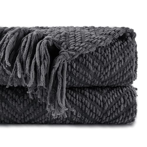 BATTILO HOME Dark Grey Throw Blanket for Couch,...