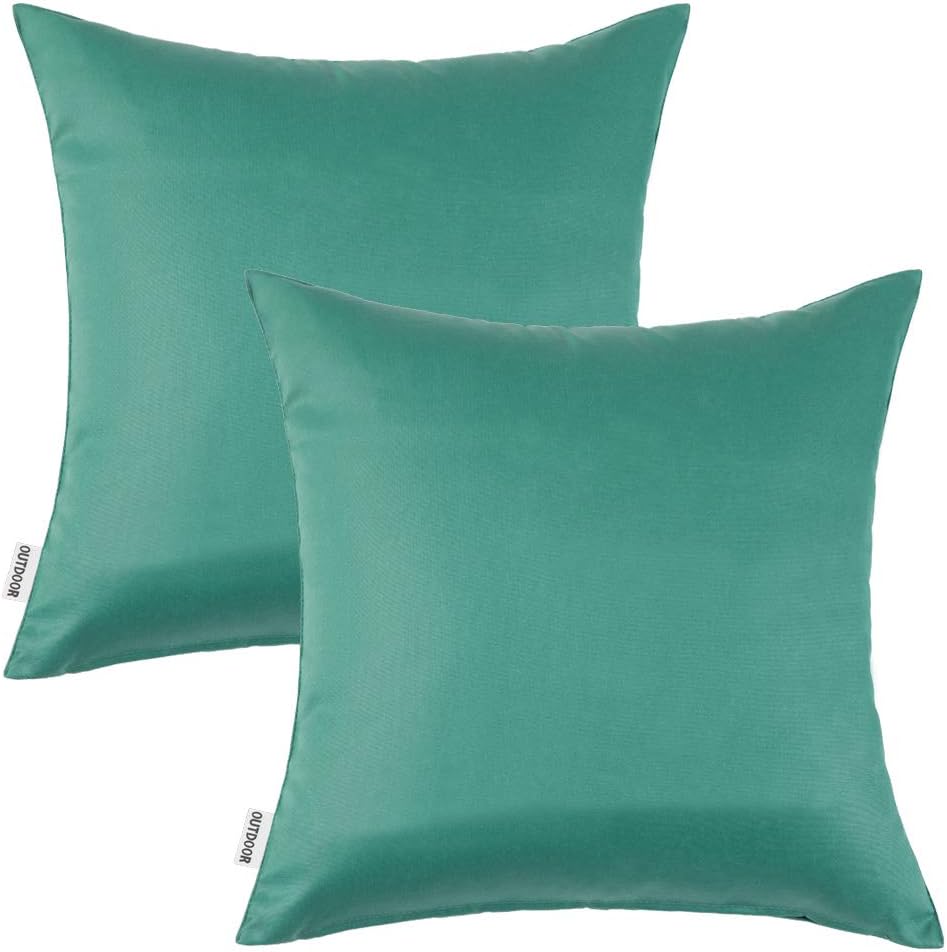 MIULEE Pack of 2 Decorative Outdoor Waterproof Pillow Covers Square Garden Cushion Sham Throw Pillowcase Shell for Spring Patio Tent Couch 18x18 Inch Teal 18''x18'' Teal