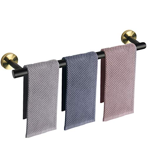 NearMoon Toallero de baño, accesorios de baño, de acero inoxidable grueso, toallero de ducha para baño, soporte de pared (negro mate y dorado, 83 cm) Cover