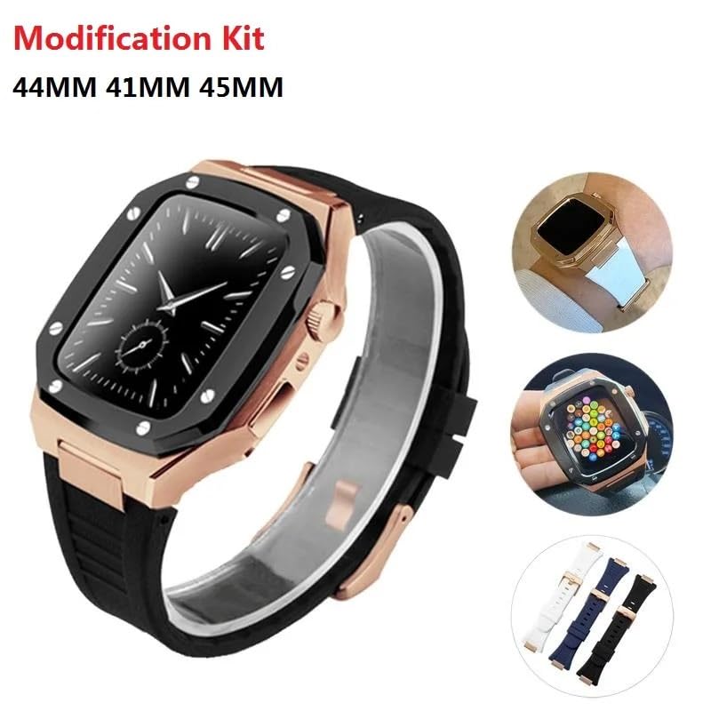 Kit de modification Apple Watch protection acier et bracelet caoutchouc anti-choc iWatch - 2