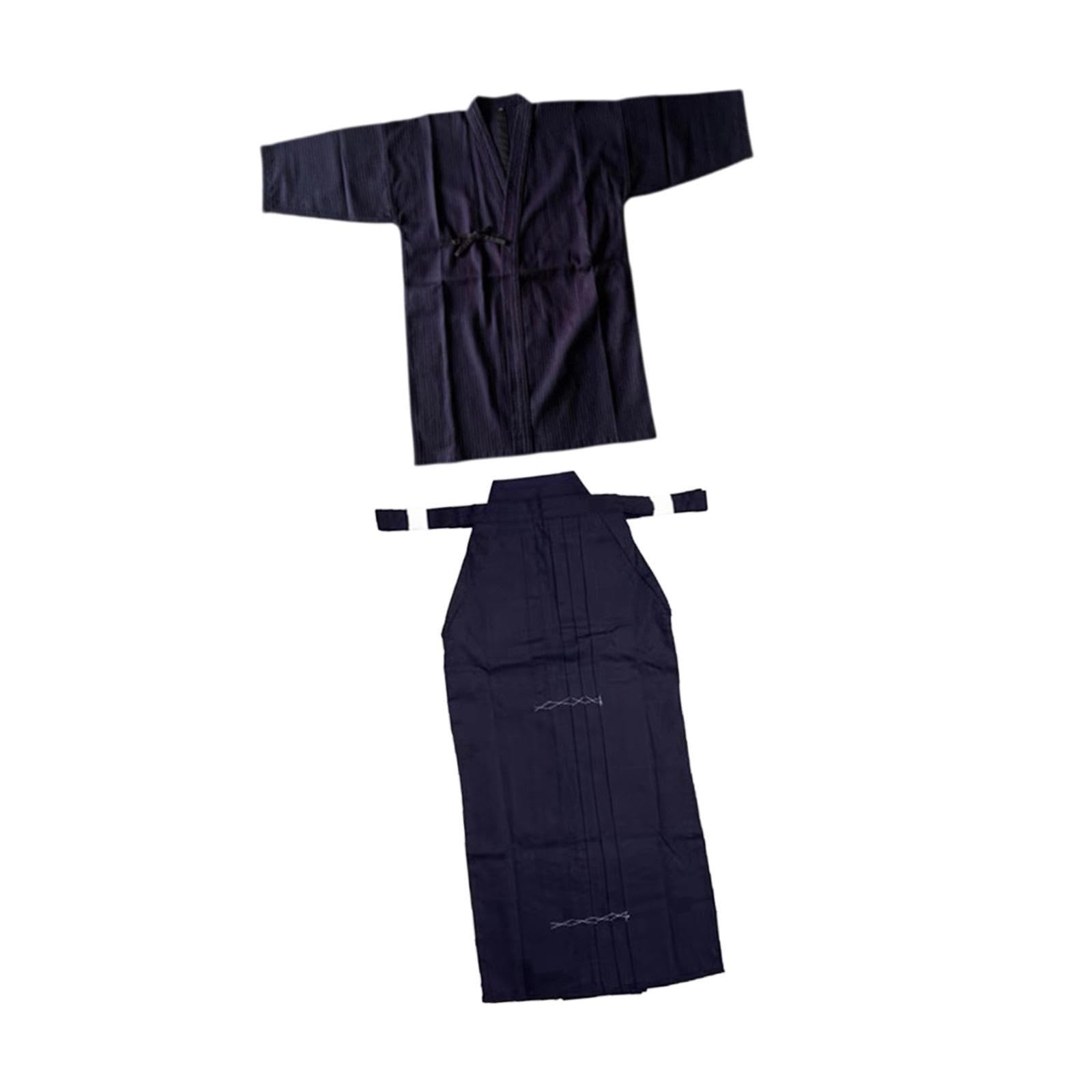 Kendo Set Kimono Giapponese Uniforme Samurai Abbigliamento Aikido Completo Poliestere Confortevole Adatto per Allenamento Praticanti Arti, blu e blu, 165 cm