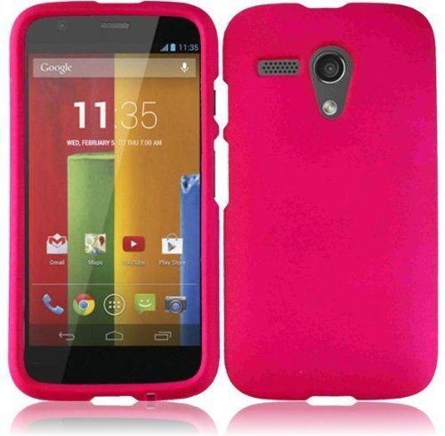 Rubberized Plastic Hot Pink Hard Cover Snap On Case For Motorola Moto G (StopAndAccessorize)