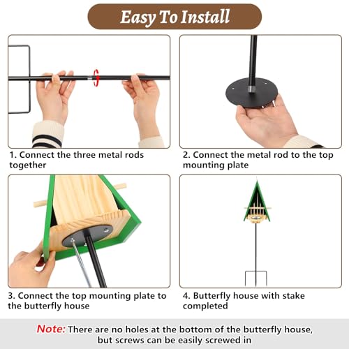 Image of New Butterfly House and Feeder for Outside, Wooden Butterfly House with Metal Stake for Garden, Natural Butterfly Habitat with Butterfly Puddler on The Floor or Hanging on Tree Wall