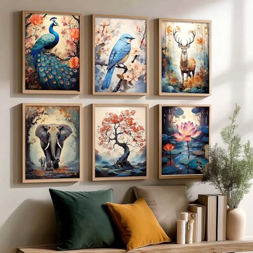 Image of Kotart Premium Digital Traditional Art Paintings with Frame for Home Decor | Painting for Wall Decoration | Wall Painting for Living Room Bedroom Hotel Wall Decor | Pack of 6 (10x13, wall decor for living room)