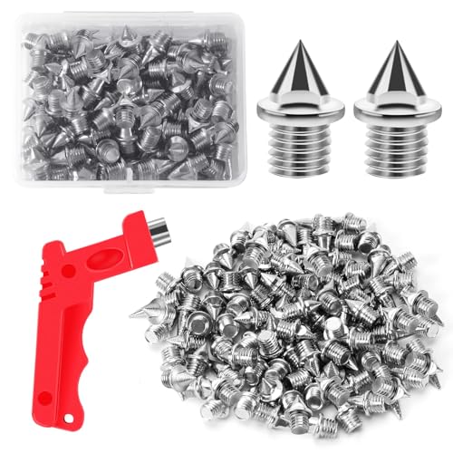 JULMELON 120PCS 3/16 inch Hard Stainless Steel Track and Cross Country Spikes Golf Shoe Spikes with Spike Wrench Replacement Track Spikes for Sprint Sports Short Running Track Shoes