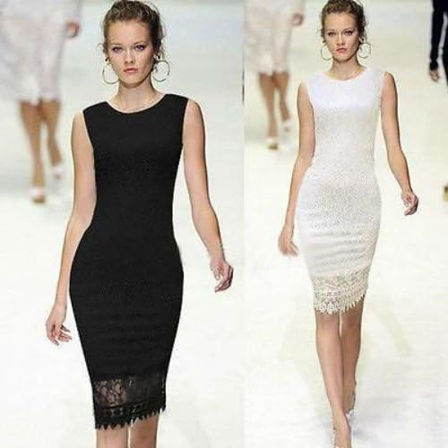 Lamystere Pencil Shirt New Women Elegant Tunic Lace Crochet Dress Bodycon Party Evening Career Pencil Dress (M, black)