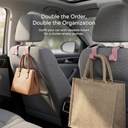 Image of 4PCS Car Seat Headrest Hooks, Auto Back Seat Hanger Holder, Durable Stylish Vehicle Organizer Universal Car Interior Accessories, Storage Hooks for Purses, Bags, Clothes (Carbon Fiber /Pink)
