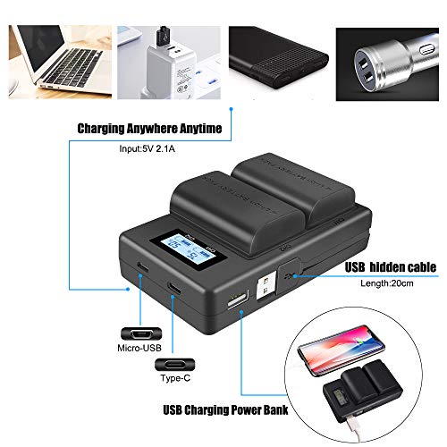 Batería de reemplazo LP-E6 con cargador rápido de batería dual para Canon EOS 60D y 5DS 6