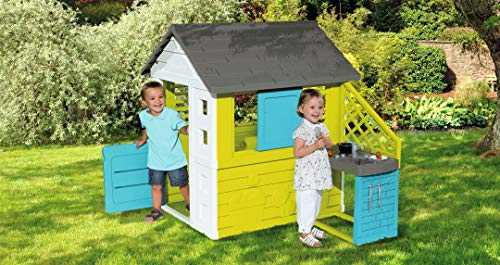 51I2zZBLbnL Smoby - Maison Pretty + Cuisine d'Eté - Cabane de Jardin Enfant - 2 Fenêtres avec Persiennes + 17 Accessoires - 810711