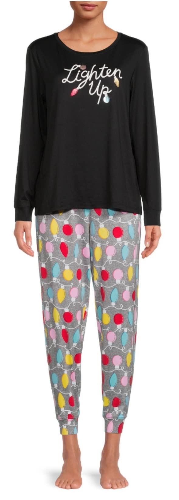Lighten Up Black Soot Long Sleeve Knit Pajama Sleep Set, Large, Multi-Colour, L-image-21