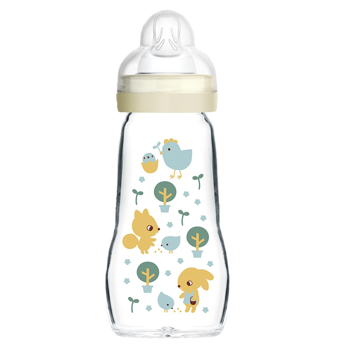 MAM Feel Good Glass Bottle Pack of 1 (1 x 260 ml), MAM Bottle with Medium Flow MAM Teats Size 2, Newborn Essentials, MAM Baby Bottles for 2+ Months, Blue
