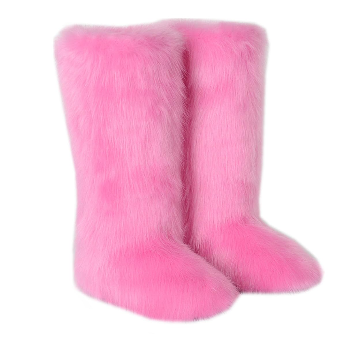 QMFUR Womens Furry Faux Fur Boot Fluffy Knee High Snow Boots Round Toe Suede Winter Comfy Plush Warm