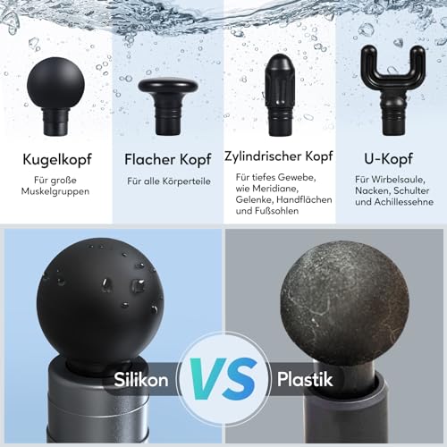 arboleaf Massagepistole mini Massage gun, 3200 U/min 0,47kg Massage Pistole mit AI Stufen 4 Aufsätze, leicht Muskelpistole mit Transportcase Muscle Gun für Muskelentspannung stark Akku USB-C 4