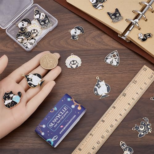 SUNNYCLUE 1 Box 20Pcs 10 Styles Gothic Cat Charms Black Kitty Charm Bulk Alloy Enamel Goth Pet Animal Cats Head Ouijas Magic Skull Tarot Halloween Charms for Jewellery Making Charm Necklace DIY Supply - Image 3
