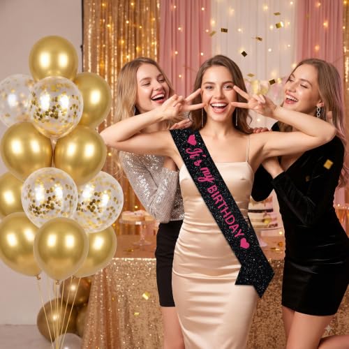 Image of Vuzvuv It's My Birthday Birthday Sash, Glitter Birthday Sash with Foil Letters Birthday Party Decor for Women, Girls