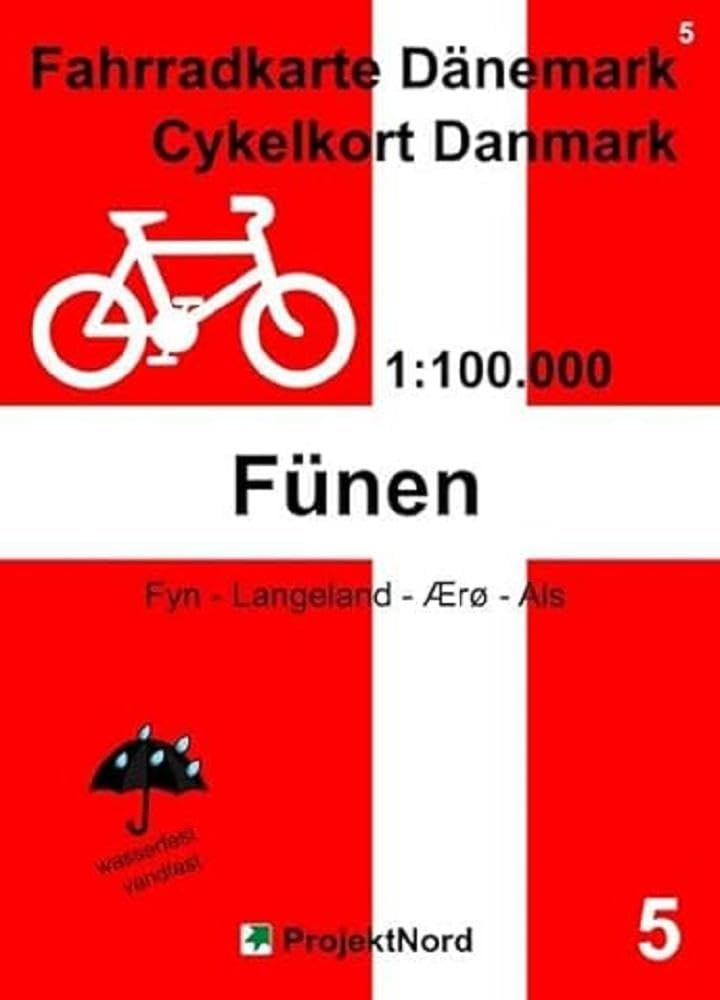 5 Fahrradkarte Dänemark / Cykelkort Danmark 1:100.000 - Fünen: Fyn - Langeland - Ærø - Als, wasserfest / vandfast