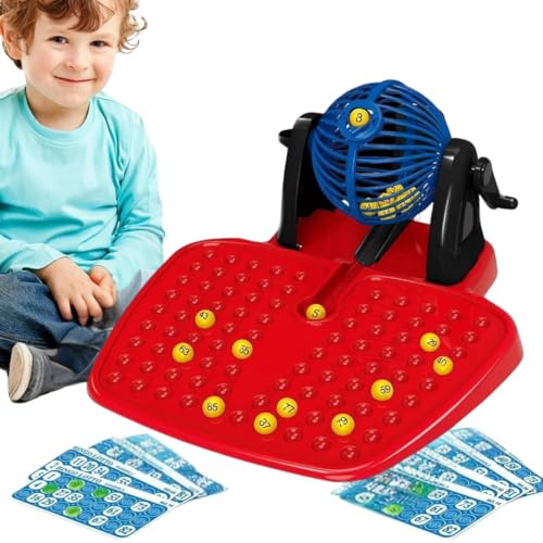 Image of Roller Housie Game Set with Revolving Container, 90 Numbered Balls, 48 Reusable Numbered Cards & Large Number Tray | Complete Family Entertainment Tambola Lotto Game | No Pins or Pens Required
