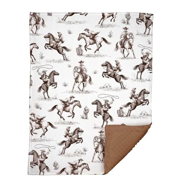 Western Baby Blanket, Cowboy Minky Blankets for Boys Girls, Nursery Room Decor, Soft Warm Lightweight Nursery Bed Blanket for Newborn Toddlers Son Daughter (05)